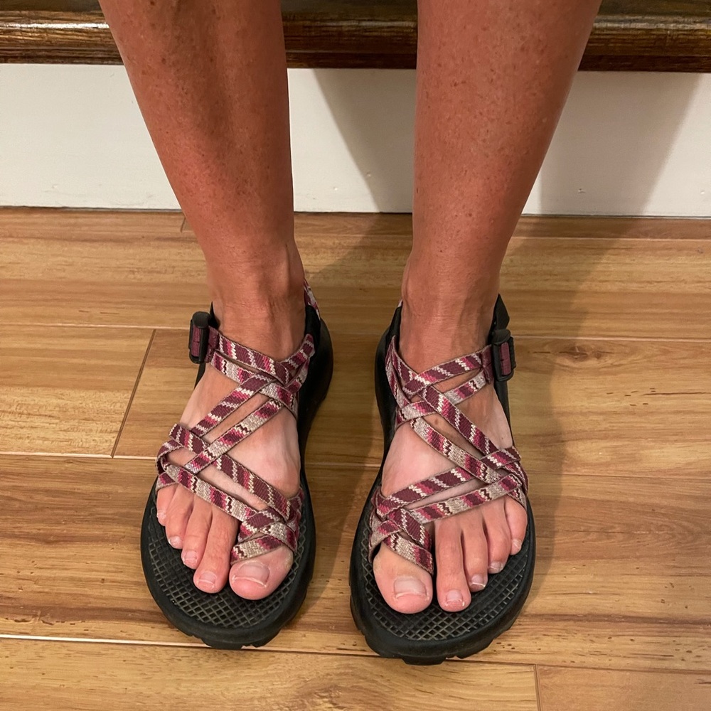 Purple double strap chacos